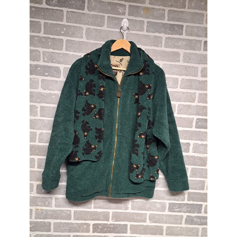 Marc Tetro‎ Canada Vintage Y2K Fleece Jacket Mens Size S/M Green Bears Full Zip